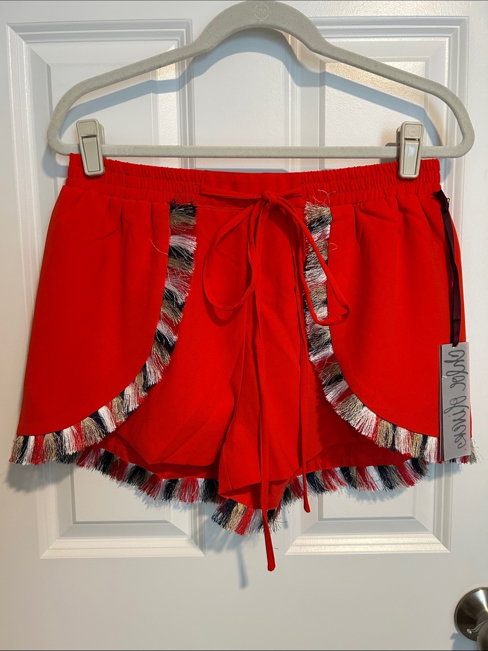 NWT Anthropologie Chloe Oliver Red Fringe Trim Women's Shorts Women's Medium